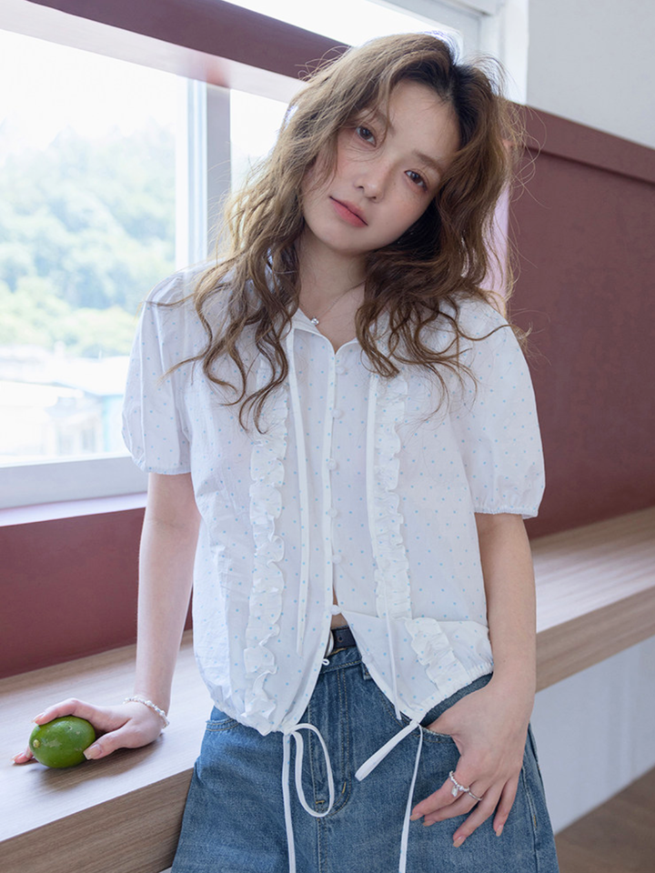 Sky Dot Frill Blouse