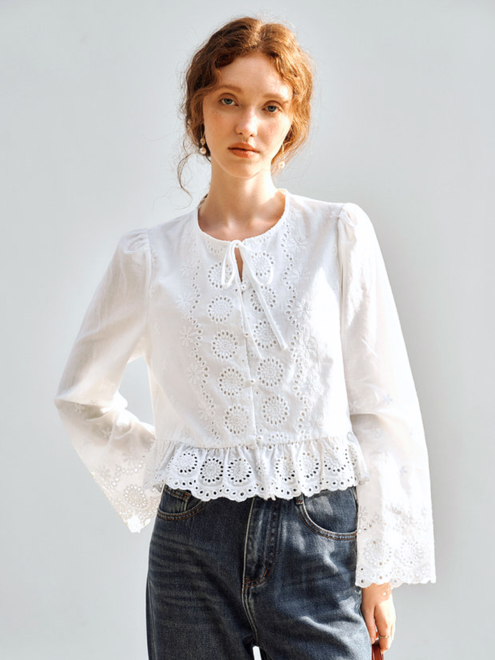 Fleur Eyelet Peplum Blouse
