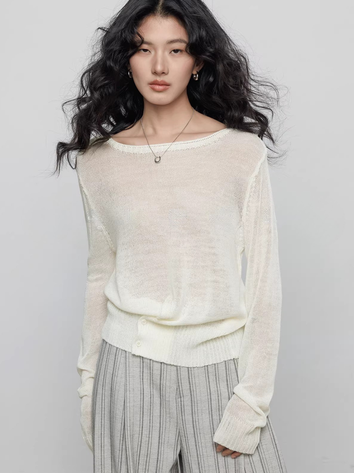 Front Slit Sheer Knit Top