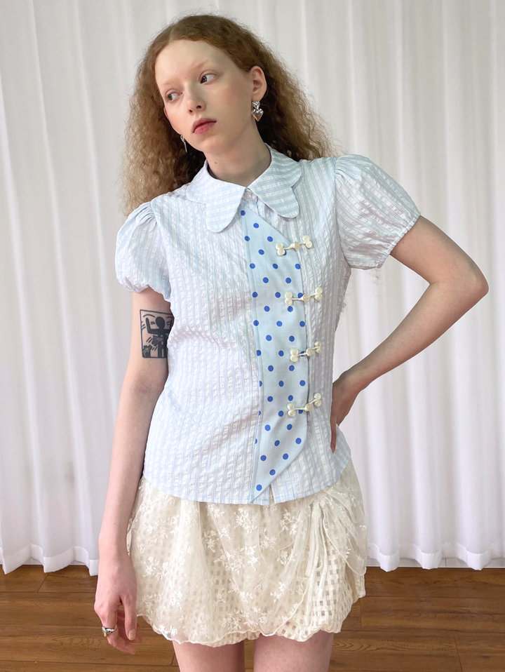 【Loose Smell】Sky Dot Panel Charm Blouse