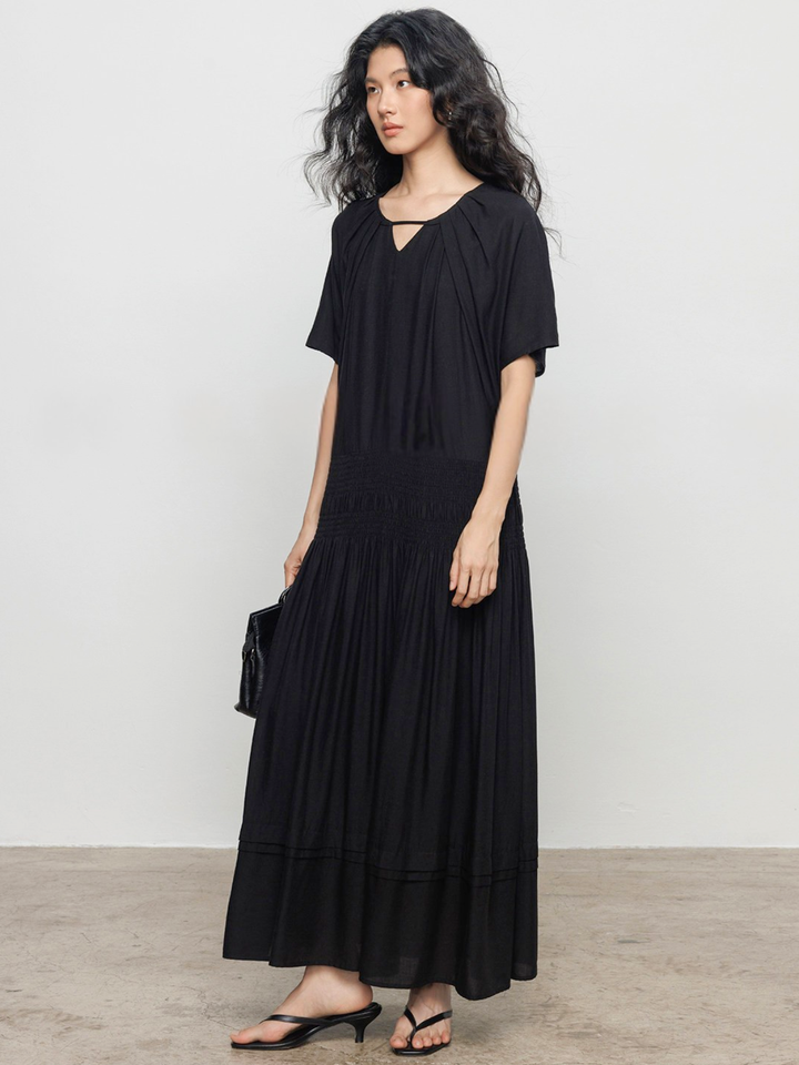 Keyhole Shirring Maxi Dress