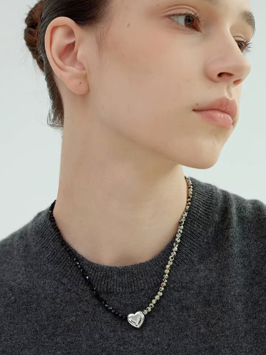 【EGO ACC】Half & Heart Beads Necklace