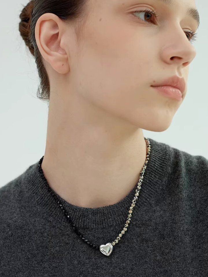 【EGO ACC】Half & Heart Beads Necklace