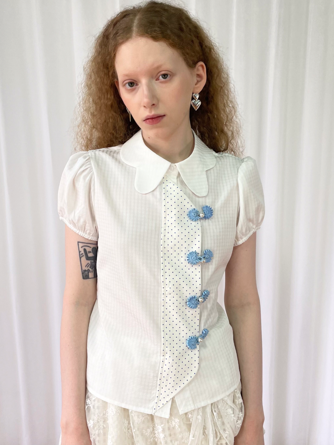 【Loose Smell】Dot Panel Charm Blouse