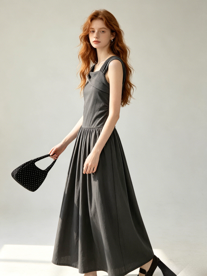 Draped Neck Flare Dress
