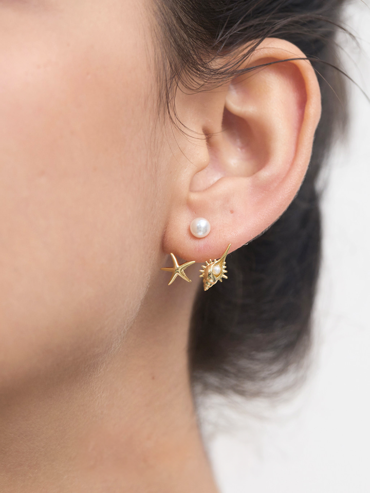【EGO ACC】Starfish & Shell Pearl Earrings