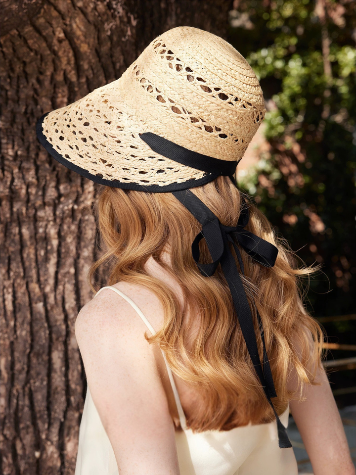 Contrast Ribbon Raffia Hat