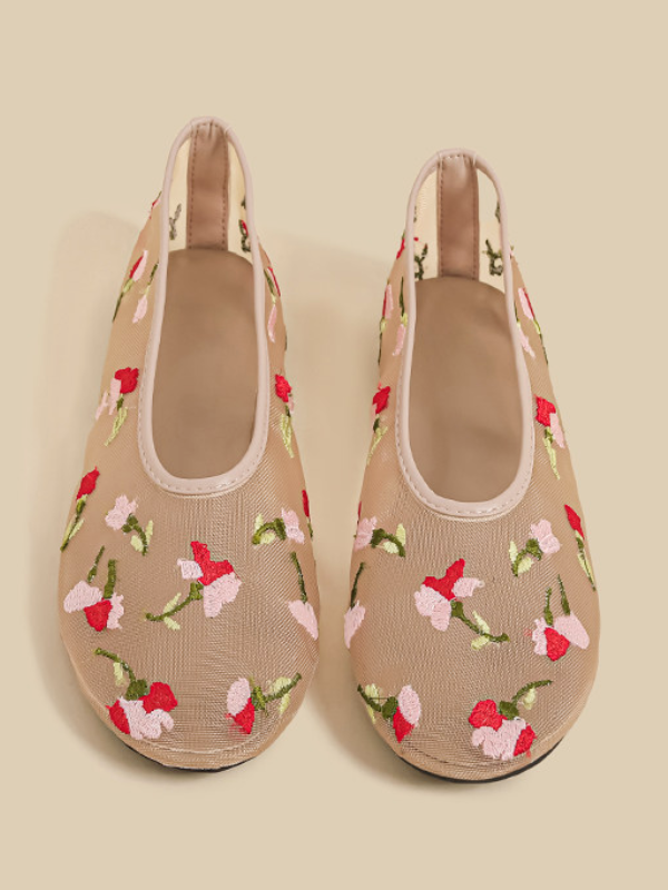 Floral Embroidery Mesh Flats