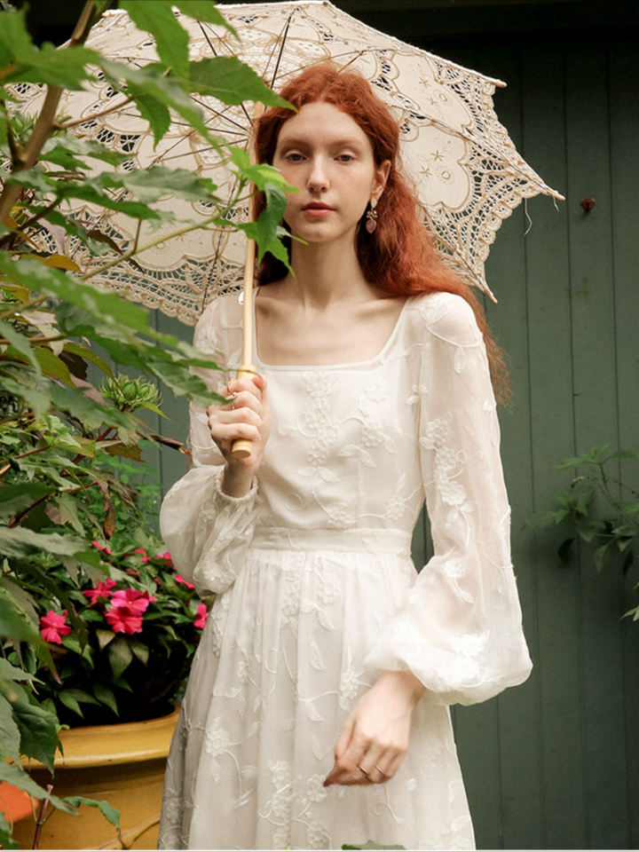 Embroidered Back Open Dress