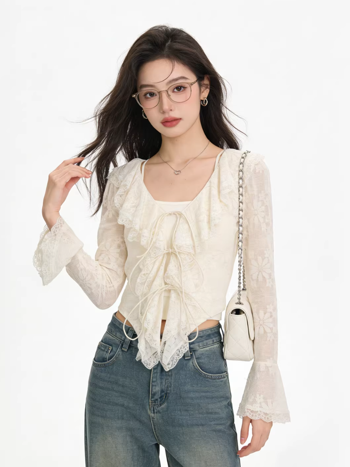 Sheer Lace Ribbon Blouse