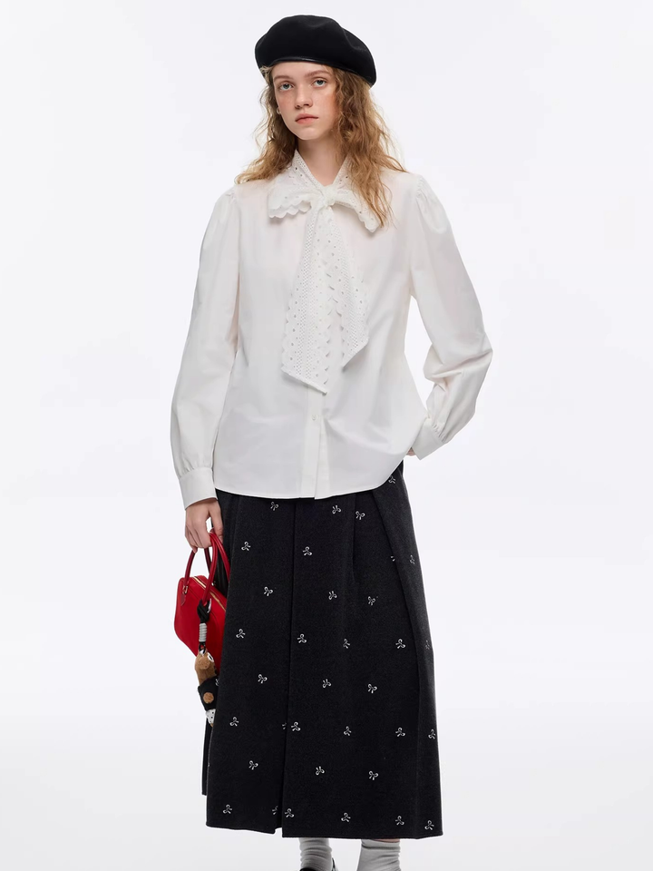 Lace Ribbon Tie Blouse