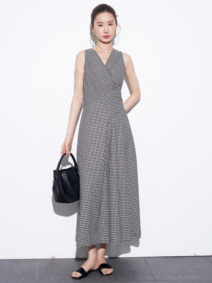 Gingham Wrap Flare Dress