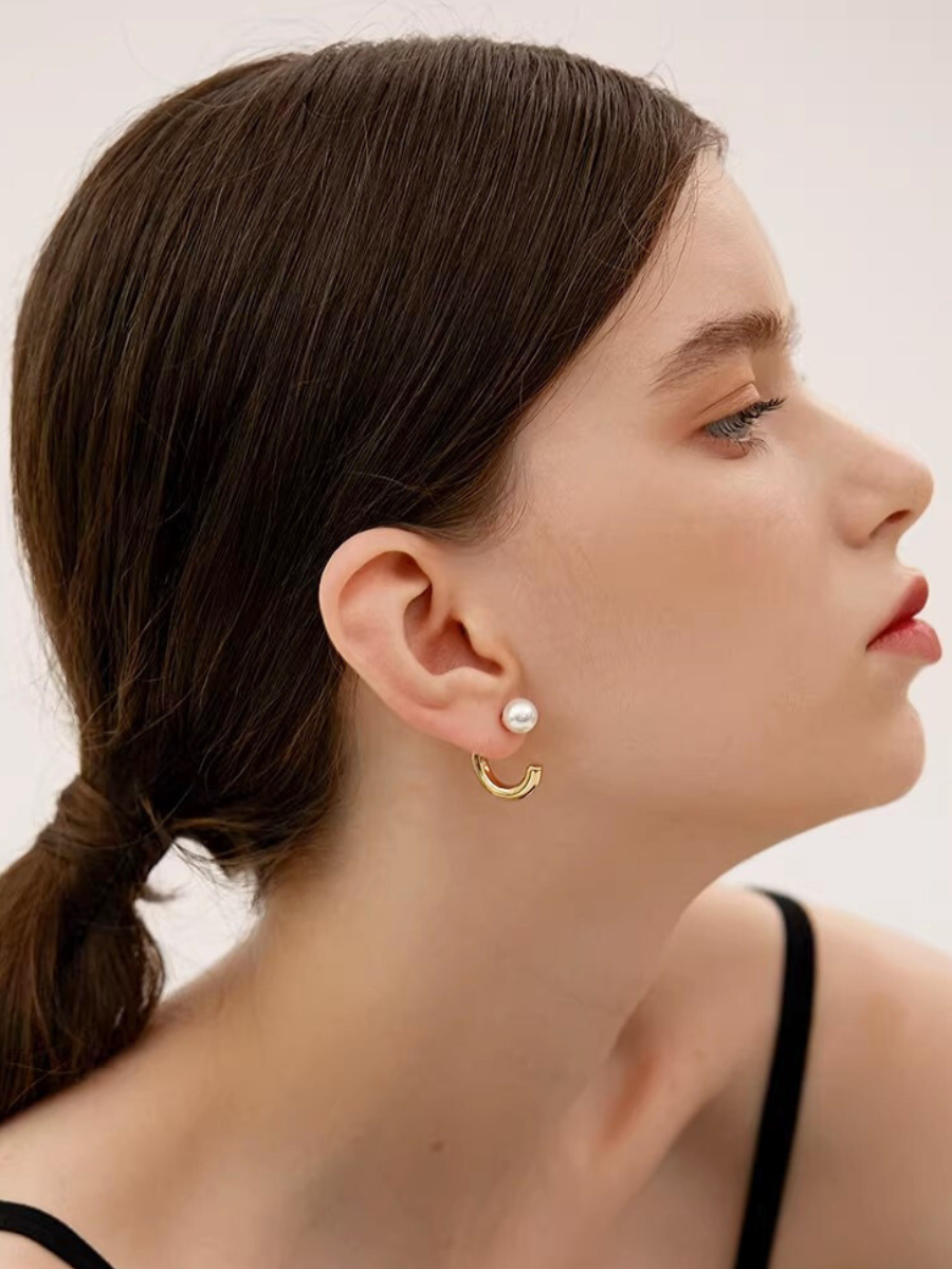 【EGO ACC】Pearl Curve Hoop Earrings