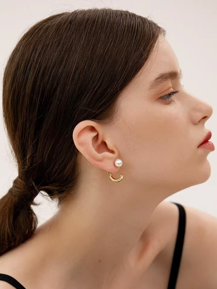 【EGO ACC】Pearl Curve Hoop Earrings