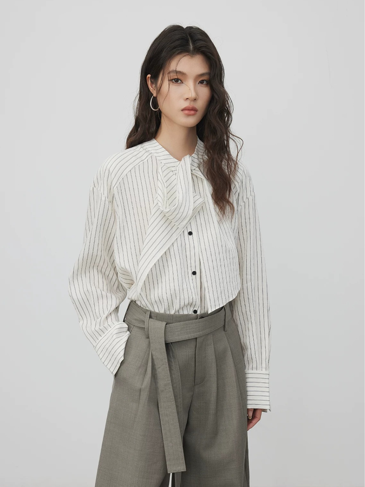 Asymmetric Tie Stripe Blouse