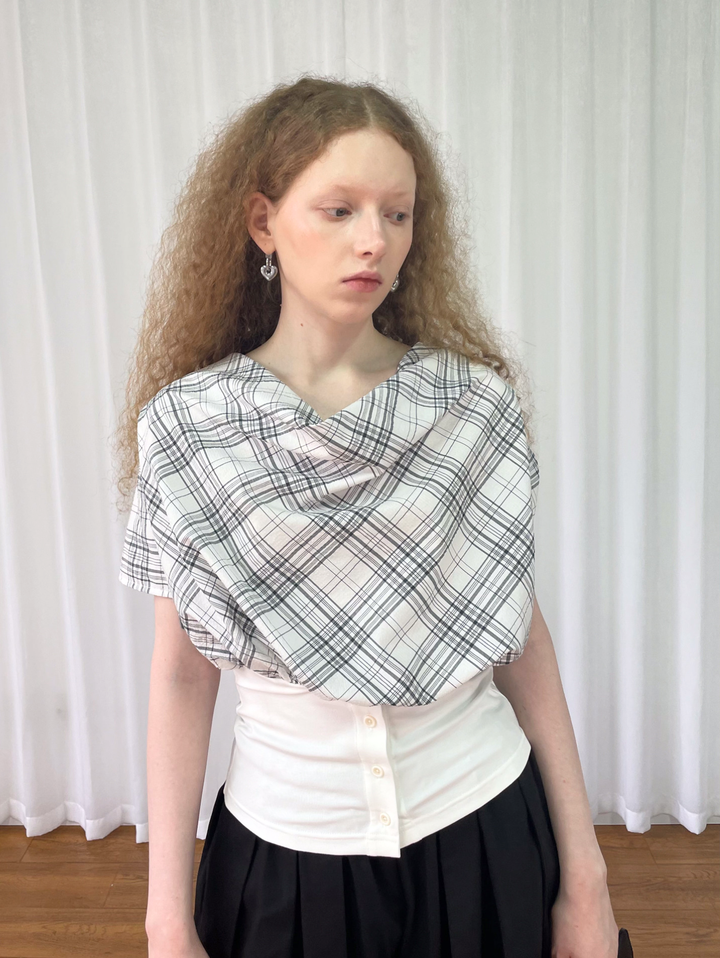 【Loose Smell】Draped Check Top