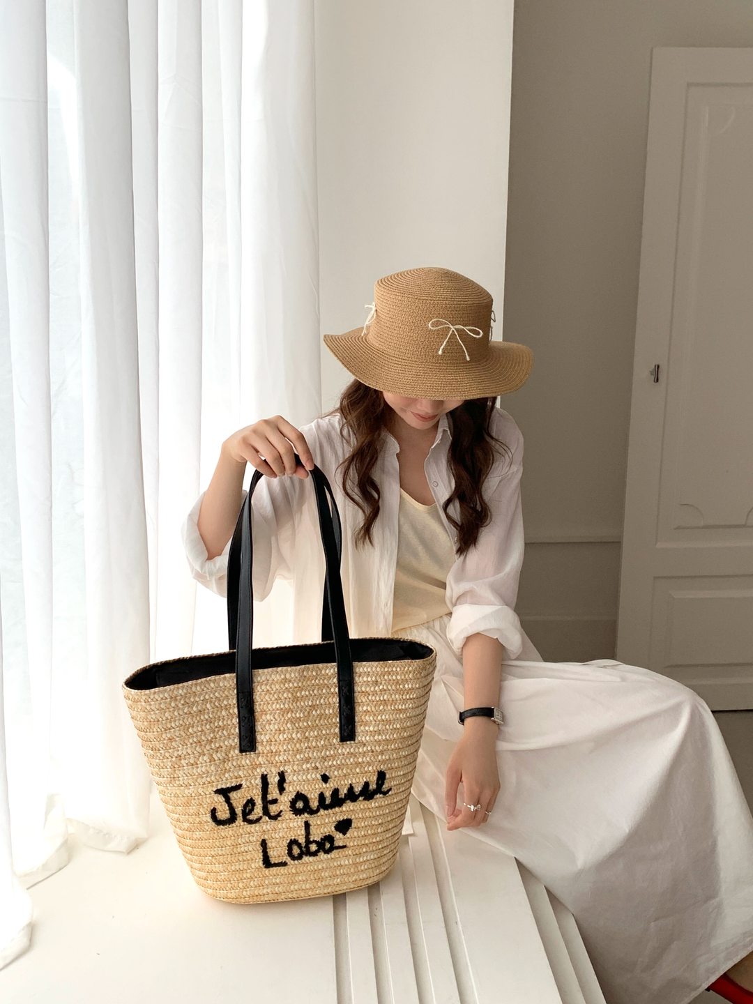 Je t’aime Logo Straw Tote Bag