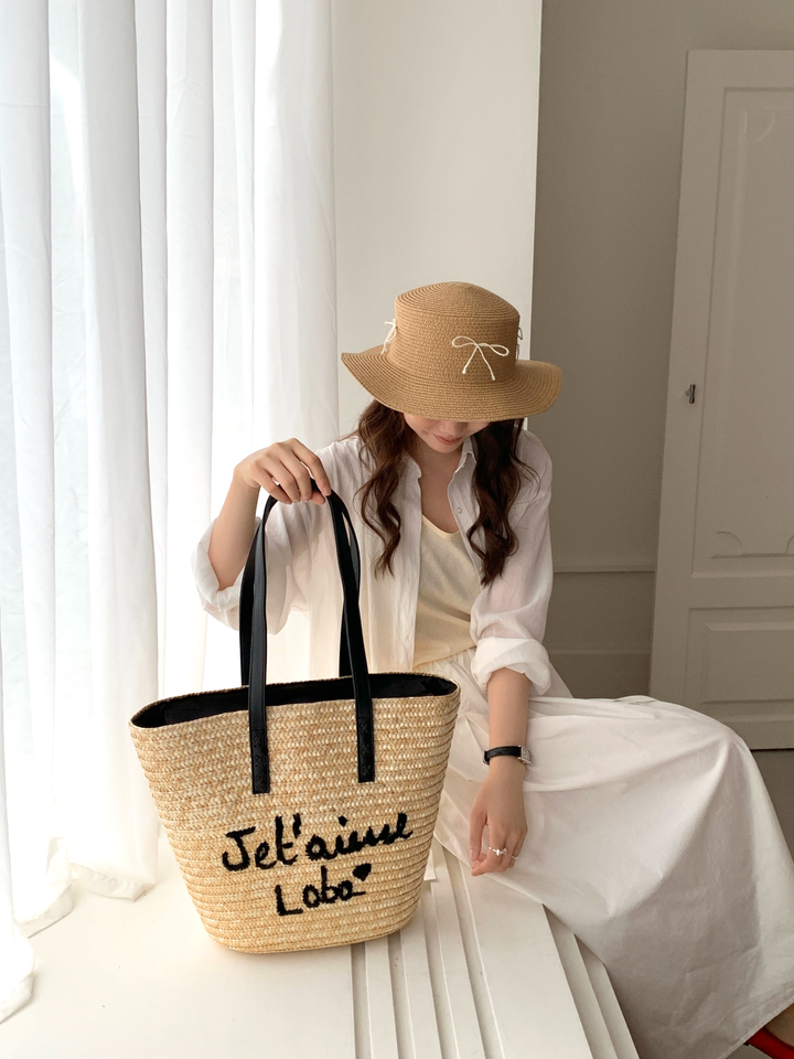 Je t’aime Logo Straw Tote Bag