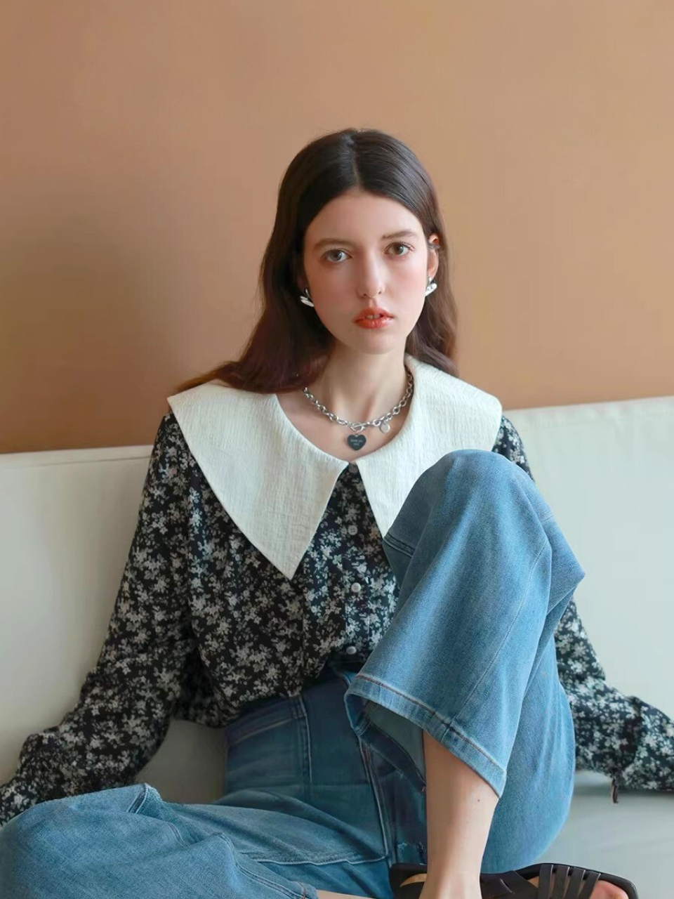 Vintage Flower Big Collar Blouse