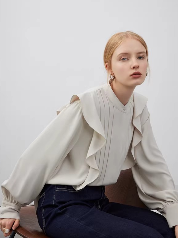 Pin Tuck Ruffle Blouse