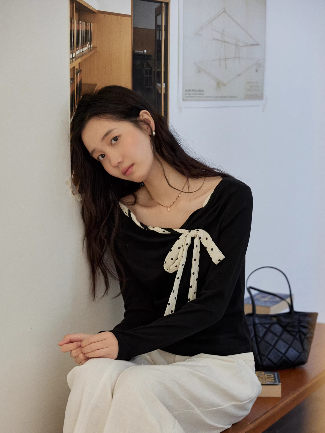 Dot Ribbon Asymmetric Cutsew