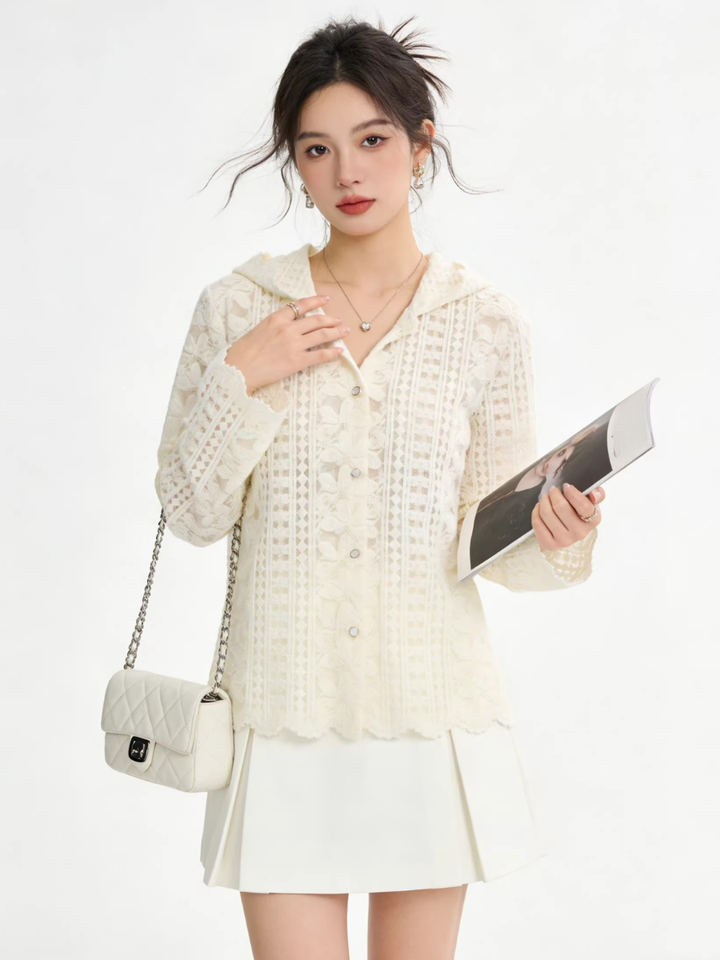 Sheer Lace Hooded Cardigan