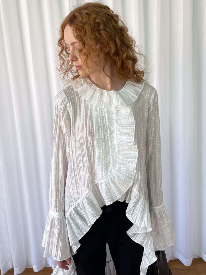 【Loose Smell】Pleated Ruffle Long Blouse