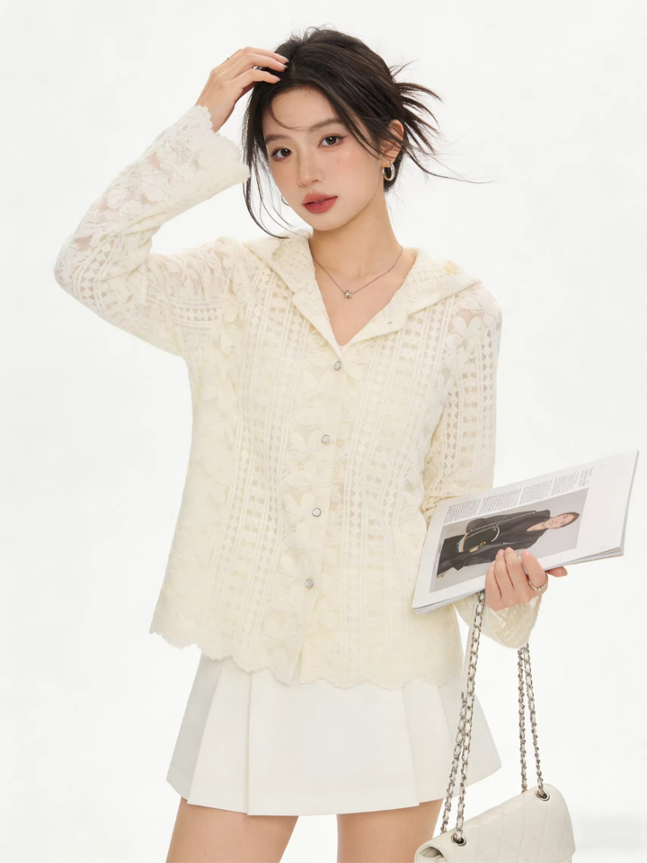 Sheer Lace Hooded Cardigan