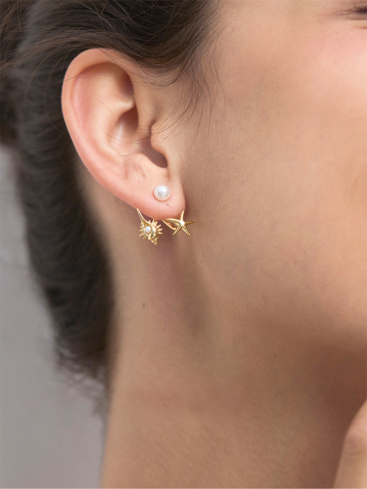 【EGO ACC】Starfish & Shell Pearl Earrings