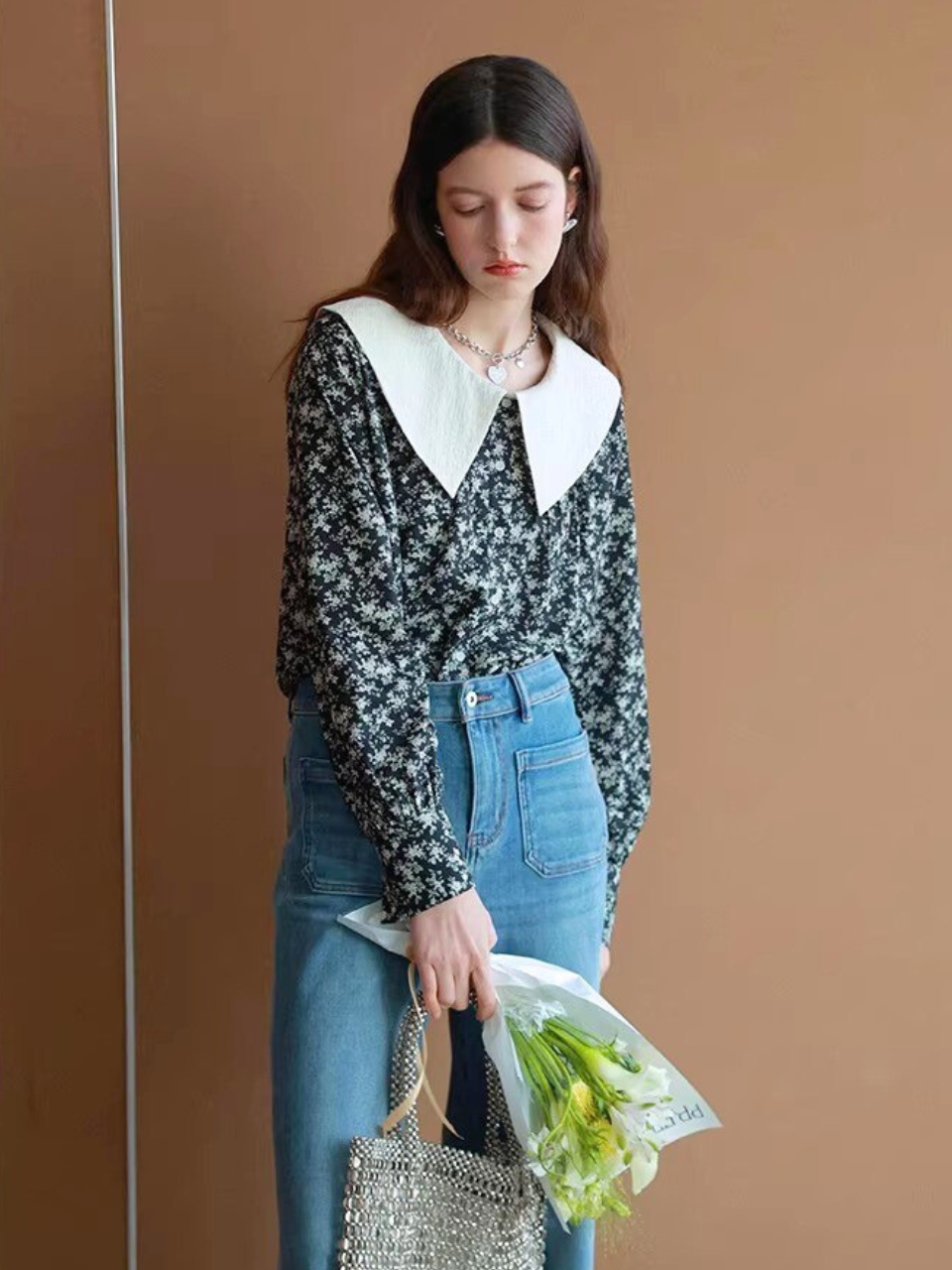 Vintage Flower Big Collar Blouse