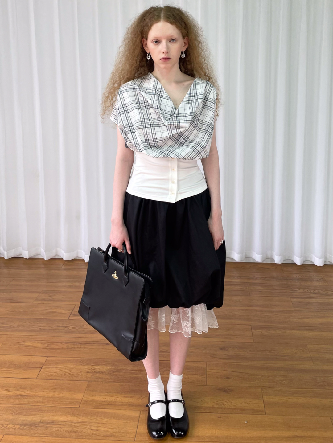 【Loose Smell】Draped Check Top