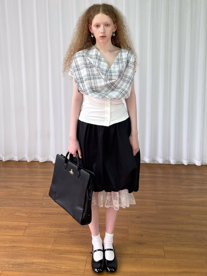 【Loose Smell】Draped Check Top