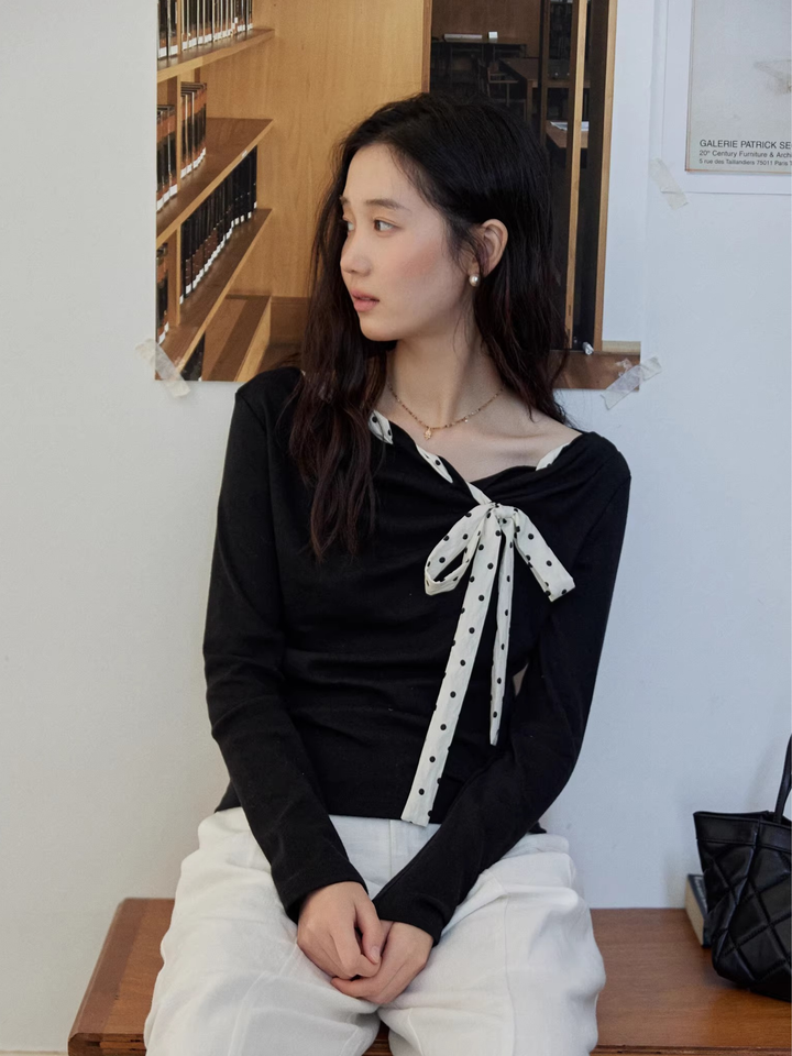 Dot Ribbon Asymmetric Cutsew