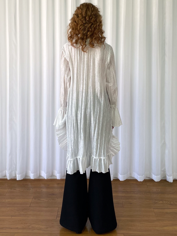【Loose Smell】Pleated Ruffle Long Blouse