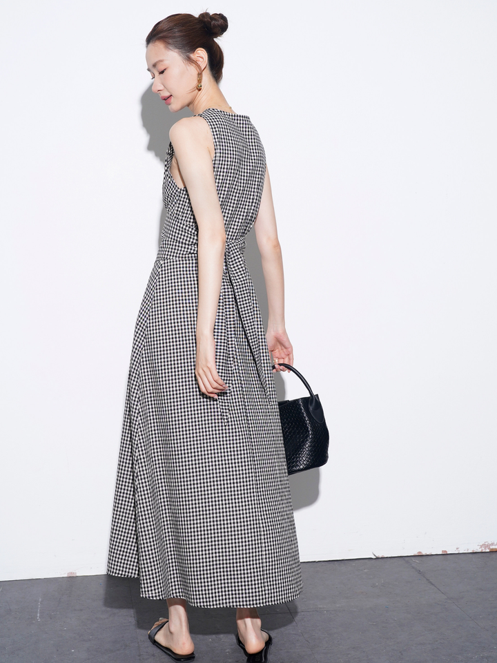 Gingham Wrap Flare Dress