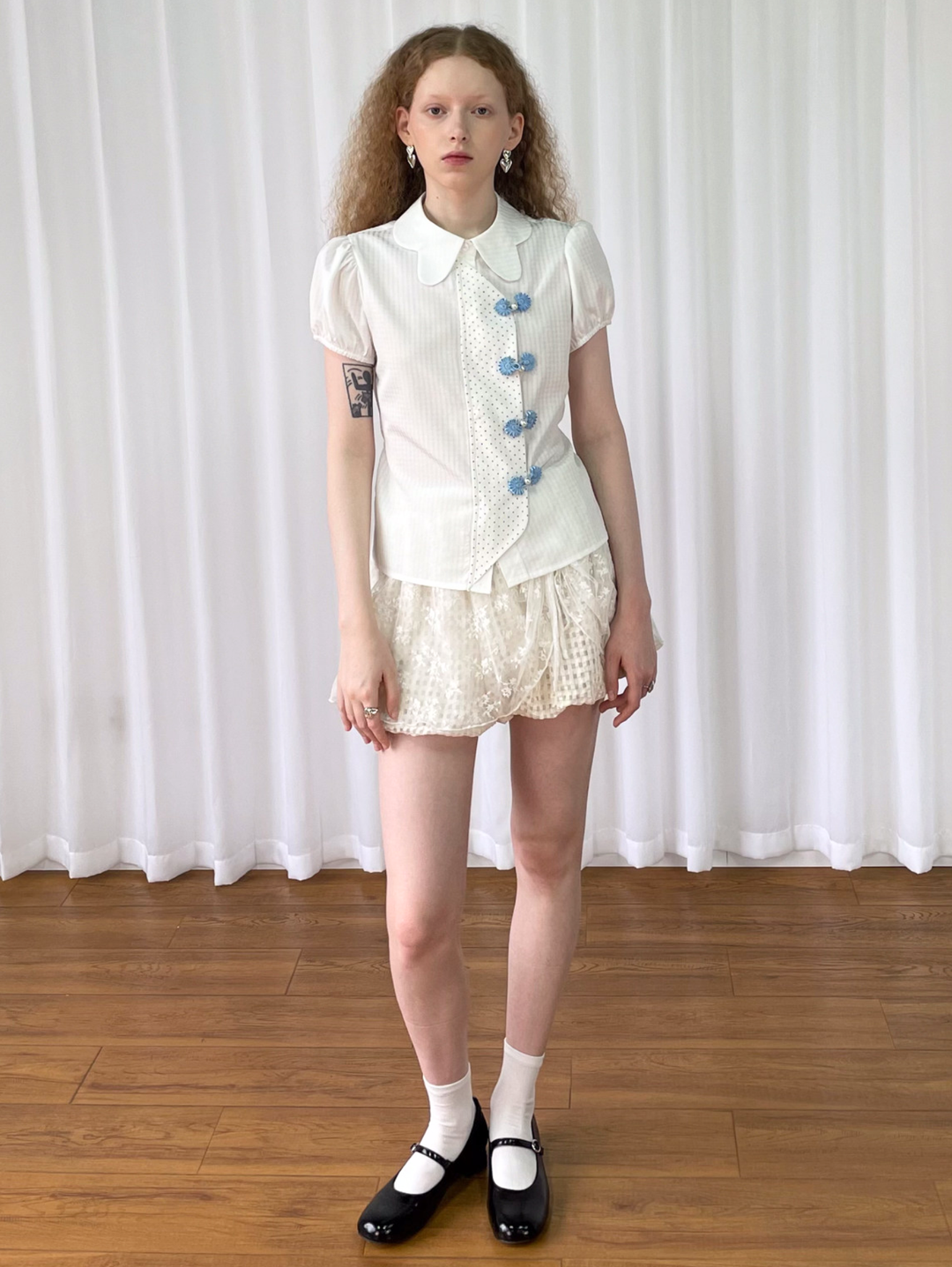【Loose Smell】Dot Panel Charm Blouse