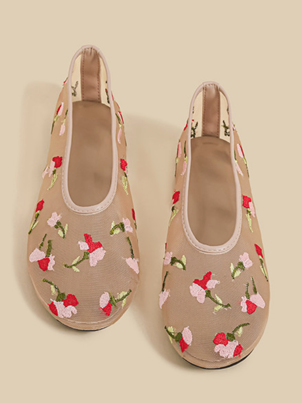 Floral Embroidery Mesh Flats
