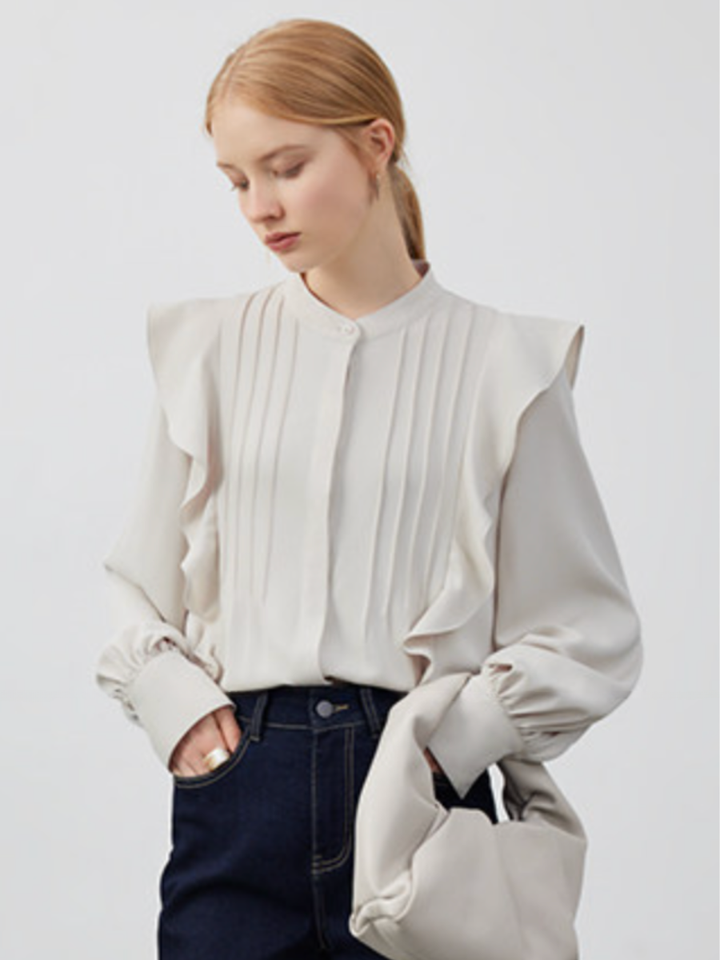 Pin Tuck Ruffle Blouse