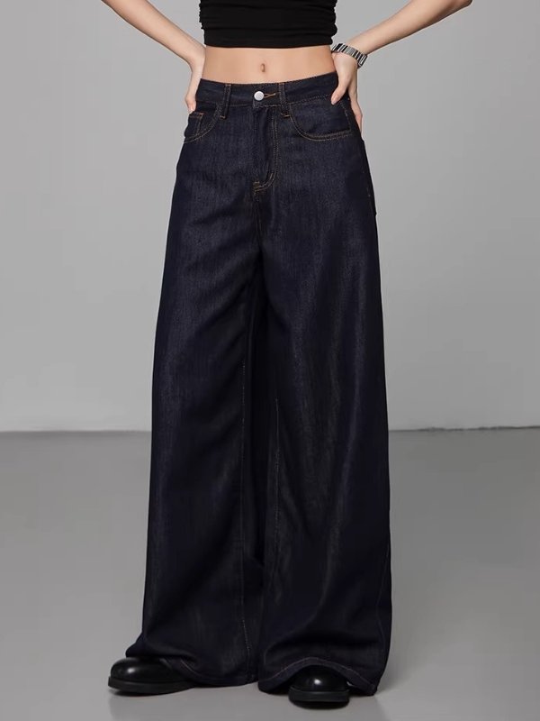 Length-Selectable Wide Denim Pants