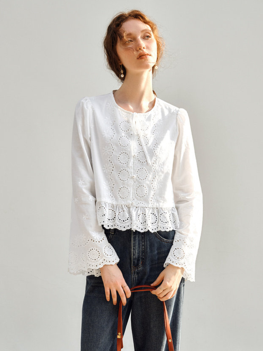 Fleur Eyelet Peplum Blouse
