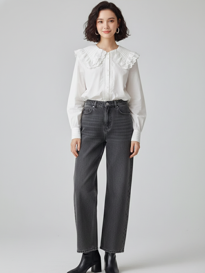 Tucked Lace Collar Blouse