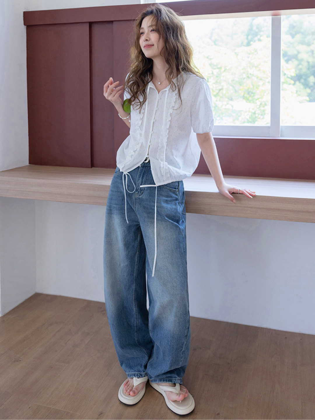 Sky Dot Frill Blouse