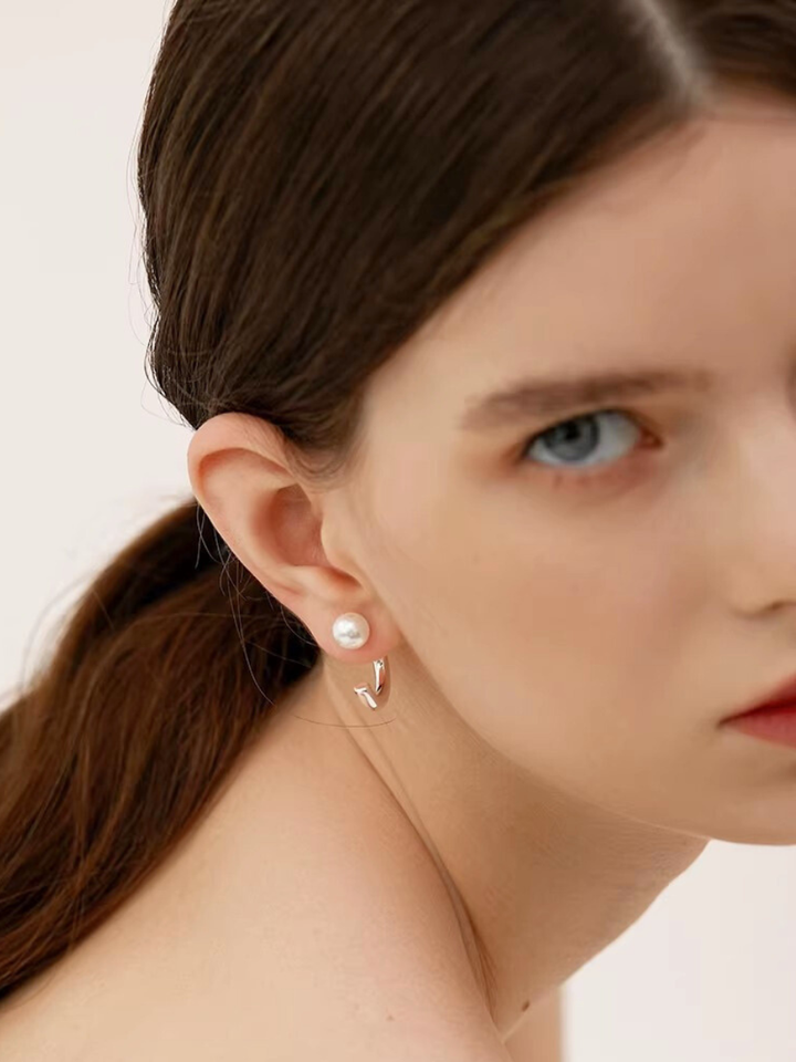 【EGO ACC】Pearl Curve Hoop Earrings