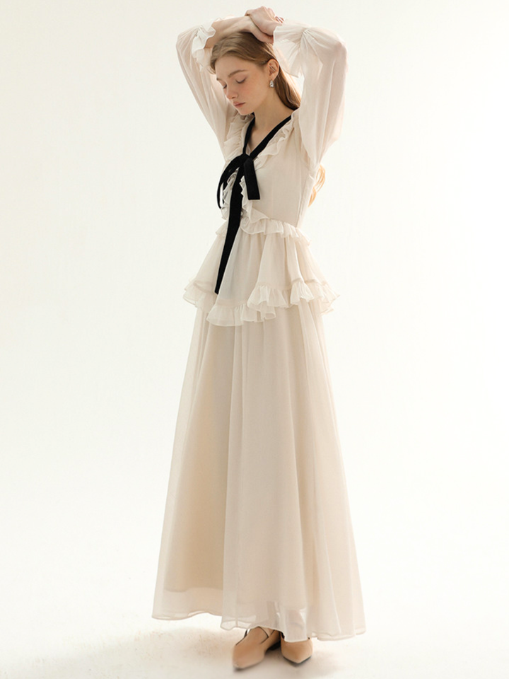 Noir Ribbon Frill Dress