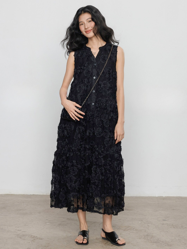 〈Pre order〉Noir Flower Lace Dress