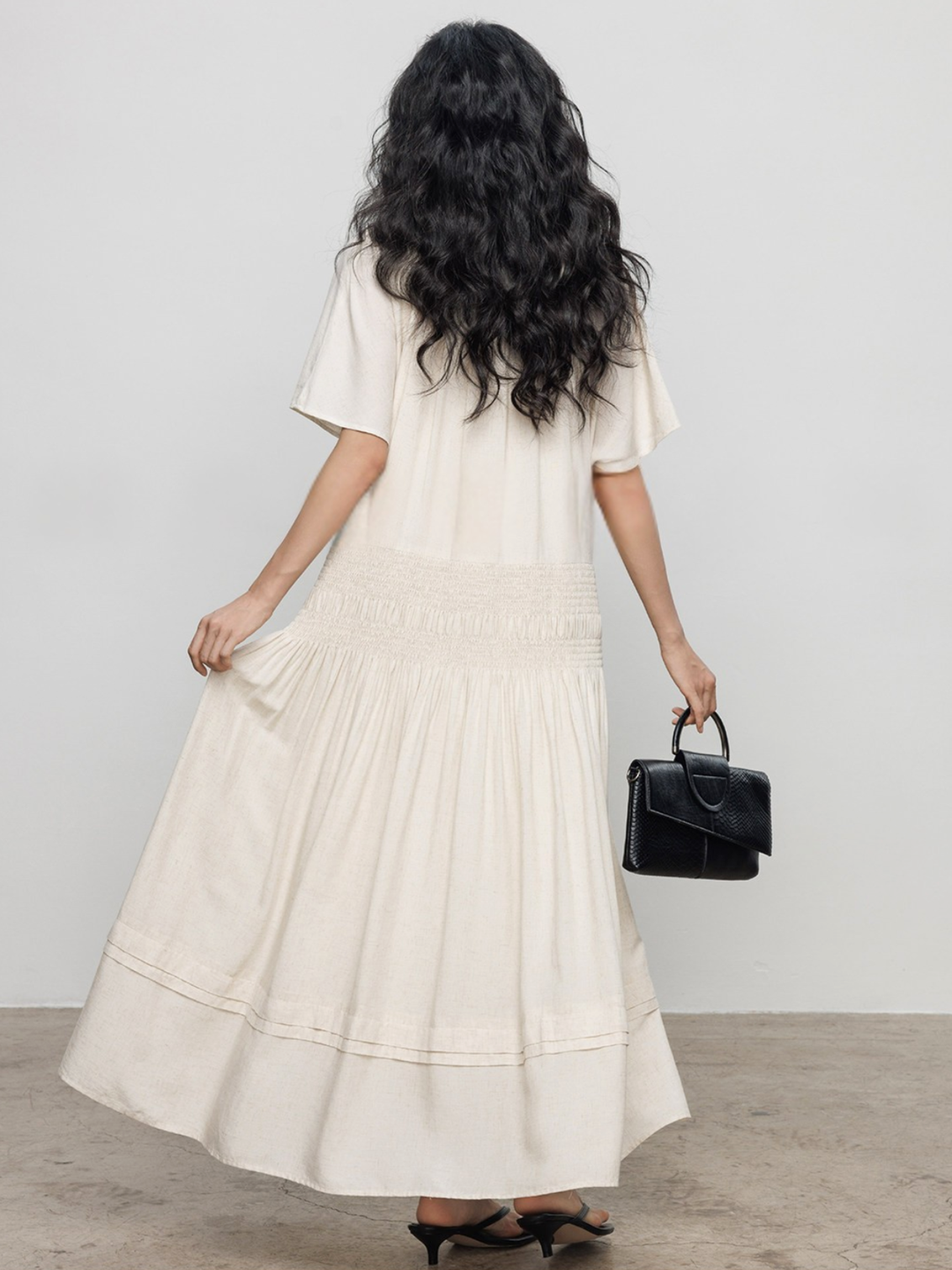 Keyhole Shirring Maxi Dress