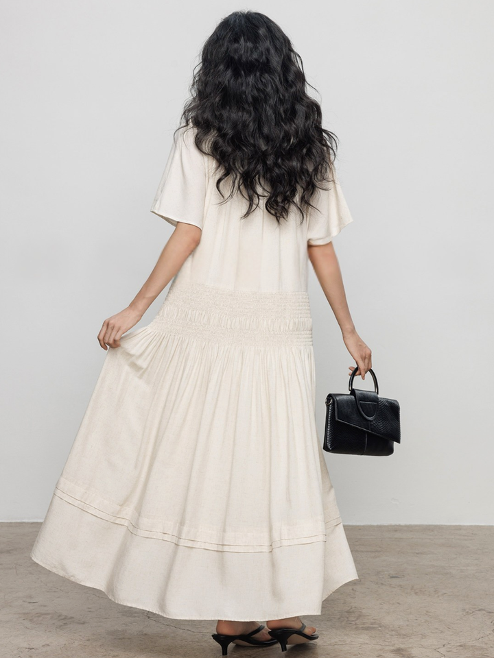 Keyhole Shirring Maxi Dress