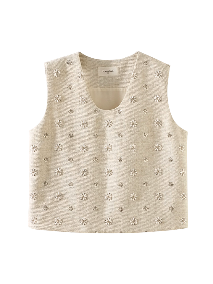 Floral Beaded Tweed Top