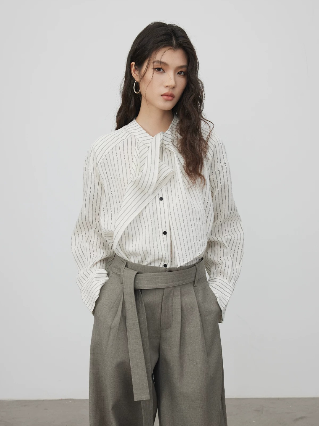 Asymmetric Tie Stripe Blouse