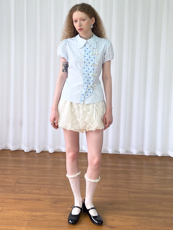 【Loose Smell】Sky Dot Panel Charm Blouse